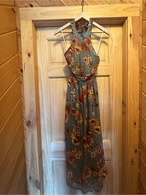 Floral Halter Maxi Dress in Sage Green